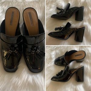 Tahari Zalla Patent Leather Blocked Heel Mules